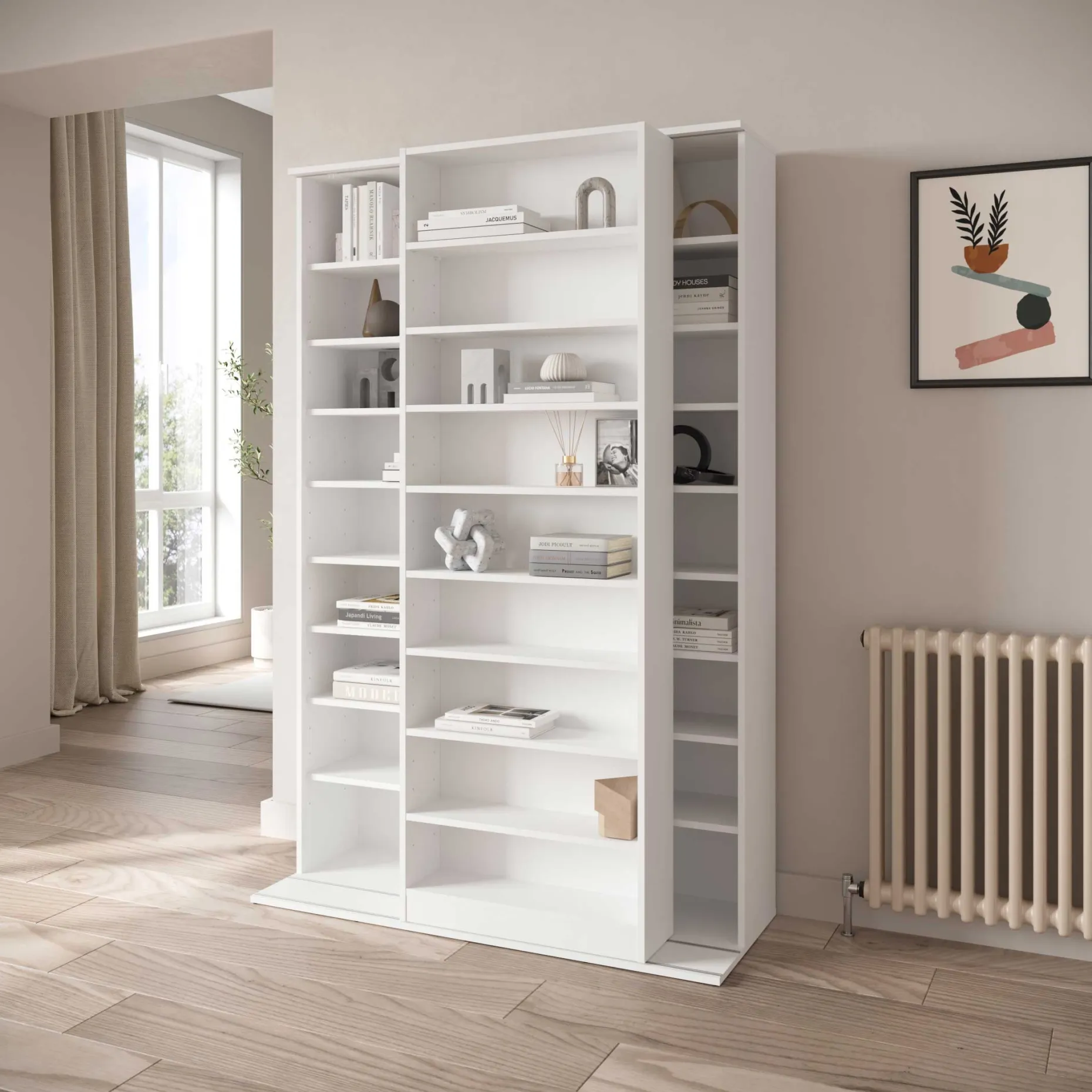Bücherregal Bento - 117x44x179cm - mit Schiebeelement - weiß