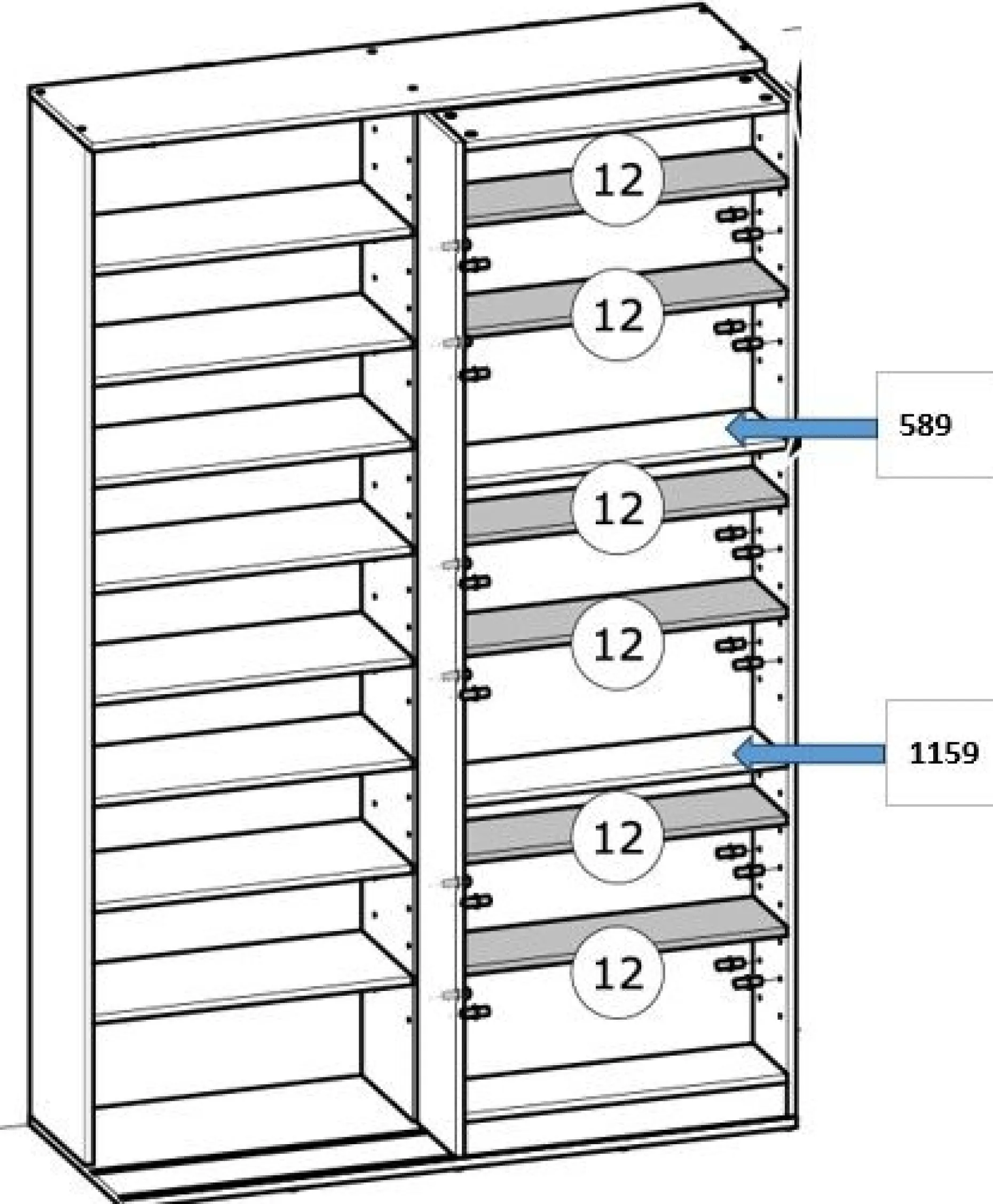Bücherregal Bento - 117x44x179cm - mit Schiebeelement - weiß
