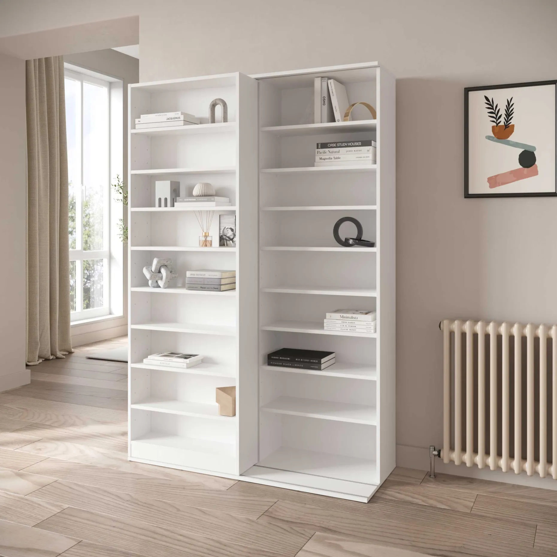 Bücherregal Bento - 117x44x179cm - mit Schiebeelement - weiß