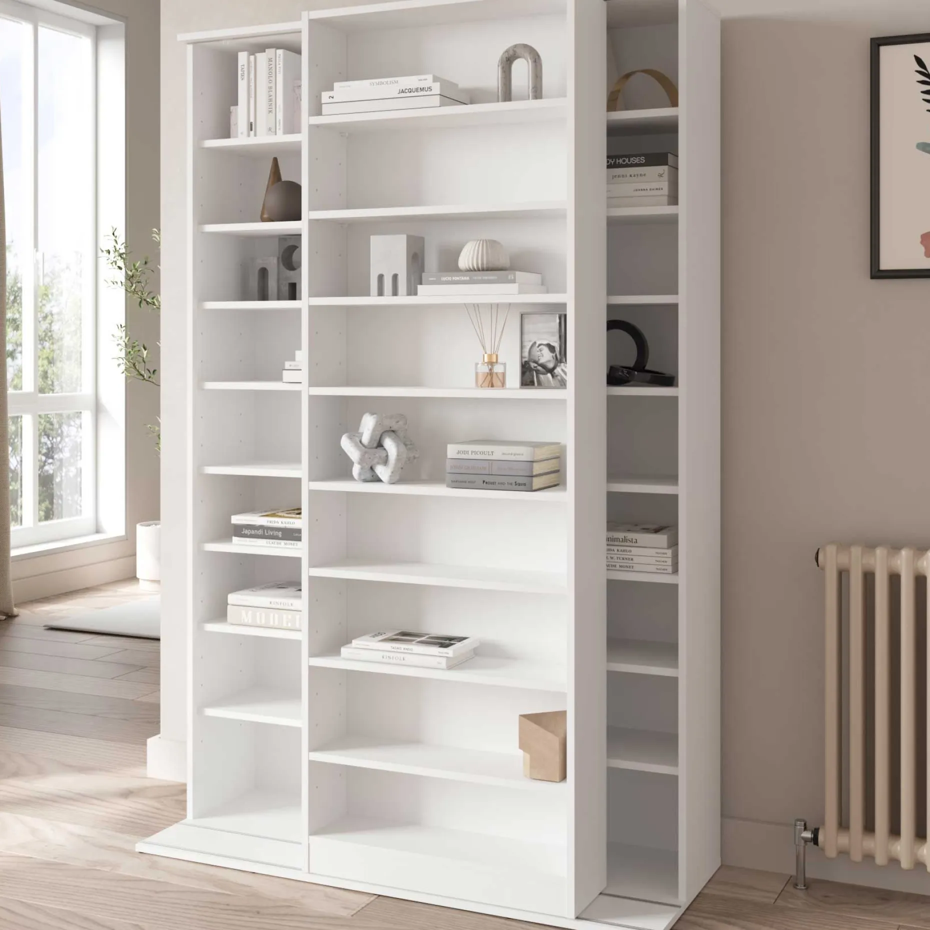 Bücherregal Bento - 117x44x179cm - mit Schiebeelement - weiß