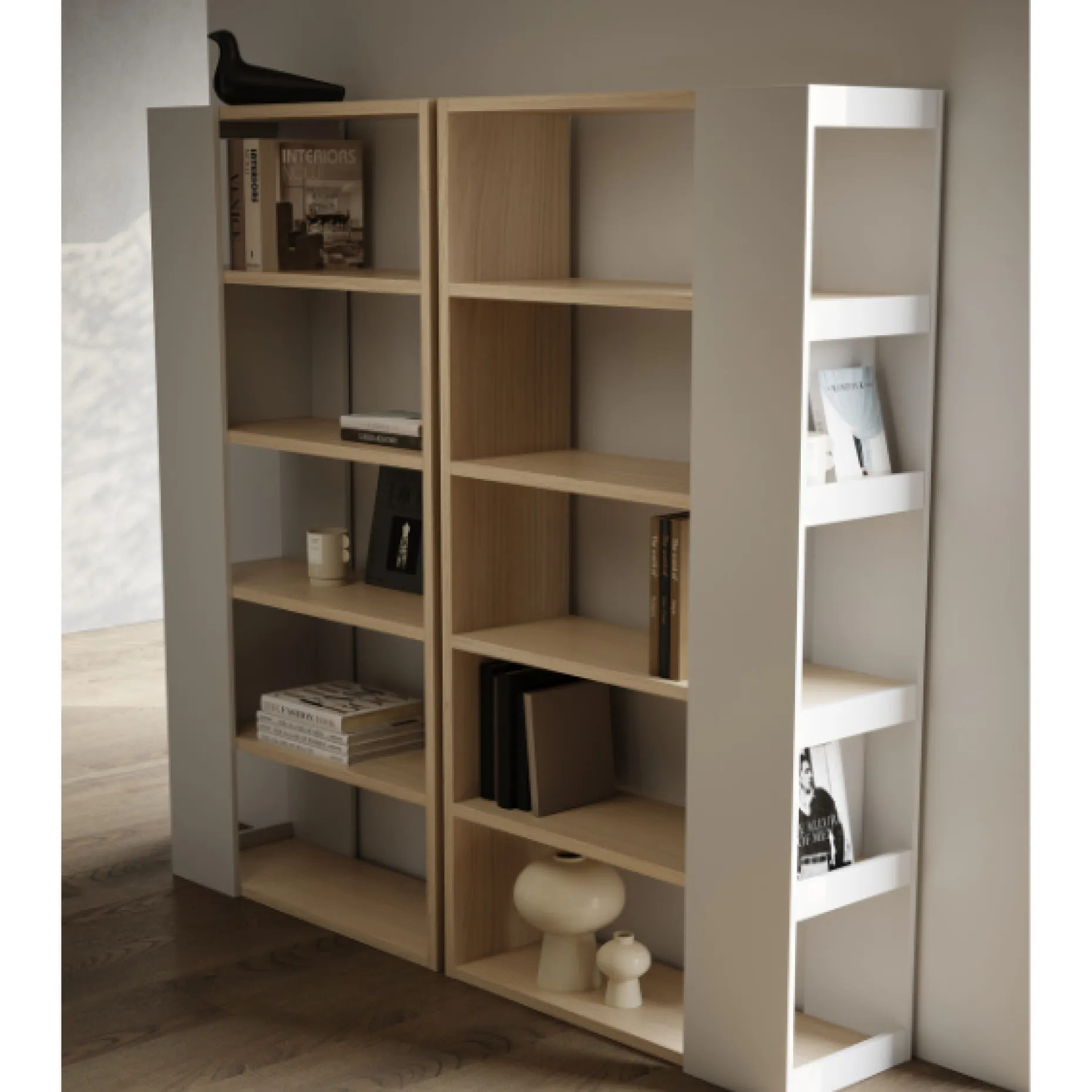 Bücherregal Ellana 7 offene Fächer - Eiche hell/weiß