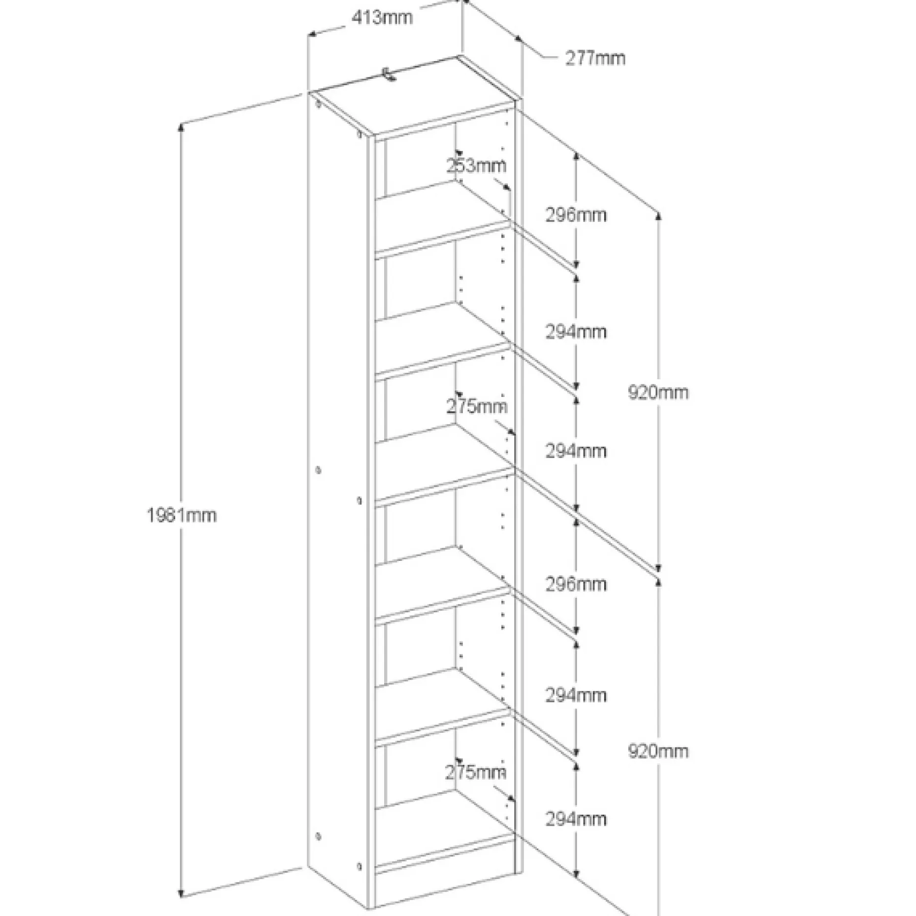 Bücherregal Hobby Länge 41 cm-5 Fachböden Eiche