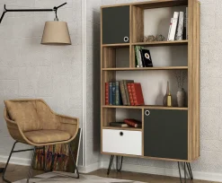Bücherregal Karamel - 90x25x160cm - Nussbaum Dekor/anthrazit