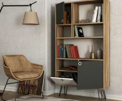 Bücherregal Karamel - 90x25x160cm - Nussbaum Dekor/anthrazit