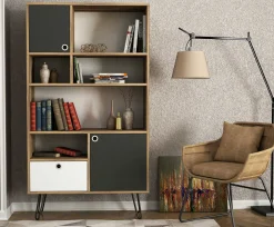Bücherregal Karamel - 90x25x160cm - Nussbaum Dekor/anthrazit