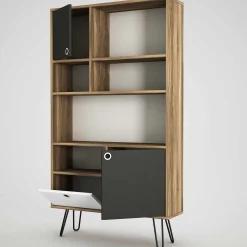 Bücherregal Karamel - 90x25x160cm - Nussbaum Dekor/anthrazit