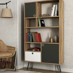 Bücherregal Karamel - 90x25x160cm - Nussbaum Dekor/anthrazit