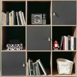 Kinder Emob Bücherregal Moleskin mit 3 Türen - anthrazit/alter Stil