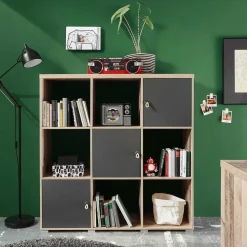 Kinder Emob Bücherregal Moleskin mit 3 Türen - anthrazit/alter Stil