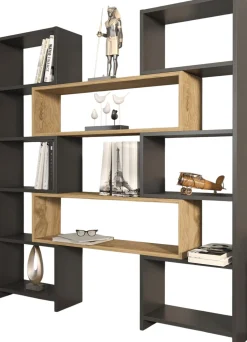 Bücherregal Poyraz - 100% MELAMINE - Schwarz - 163,5 x 150 x 22 cm