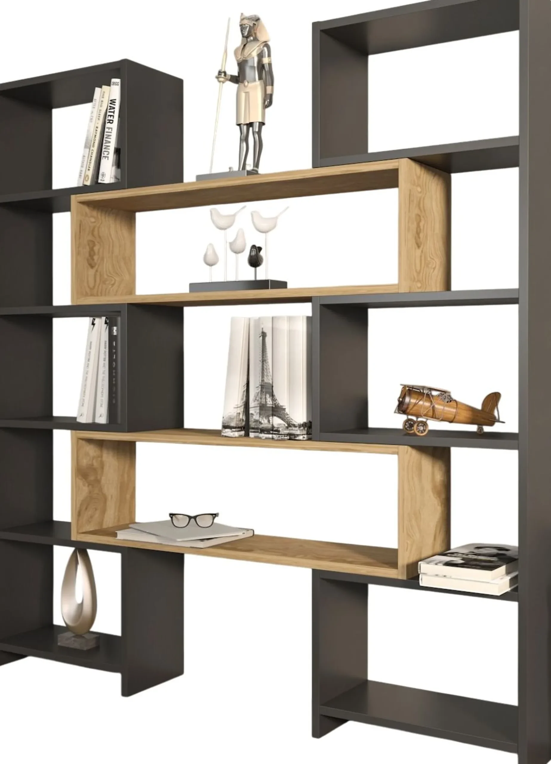 Bücherregal Poyraz - 100% MELAMINE - Schwarz - 163,5 x 150 x 22 cm