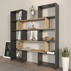 Bücherregal Poyraz - 100% MELAMINE - Schwarz - 163,5 x 150 x 22 cm
