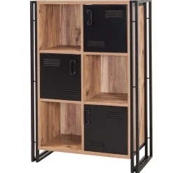 Emob Bücherregal Sapphire - 89x35x127cm - 3 Türen - schwarzes Metall/Eiche Dekor