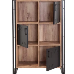 Emob Bücherregal Sapphire - 89x35x127cm - 3 Türen - schwarzes Metall/Eiche Dekor