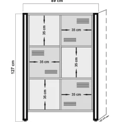 Emob Bücherregal Sapphire - 89x35x127cm - 3 Türen - schwarzes Metall/Eiche Dekor