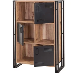Emob Bücherregal Sapphire - 89x35x127cm - 3 Türen - schwarzes Metall/Eiche Dekor