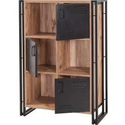 Emob Bücherregal Sapphire - 89x35x127cm - 3 Türen - schwarzes Metall/Eiche Dekor