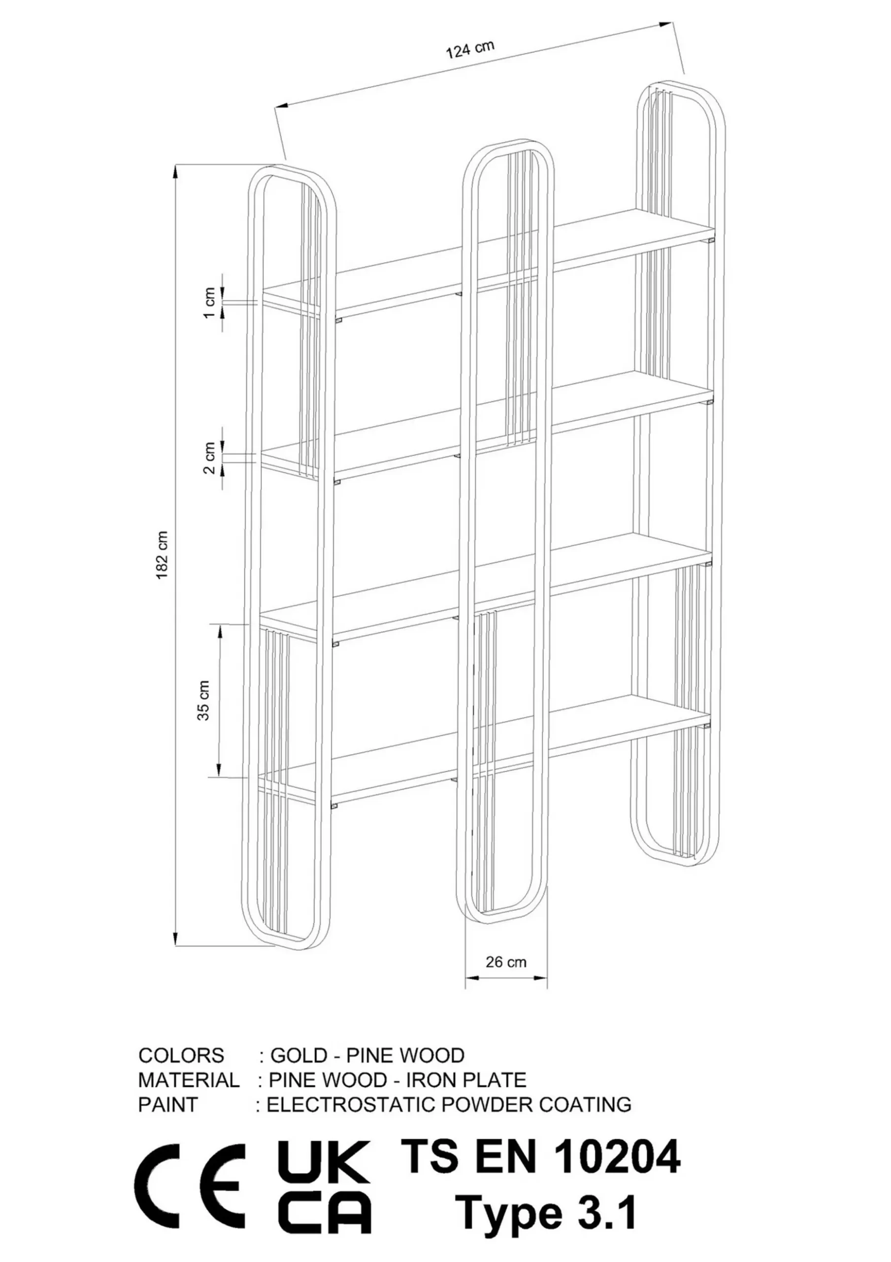 Bücherregal Sierra - 100% MELAMINE - Gelb - 124 x 182 x 26 cm