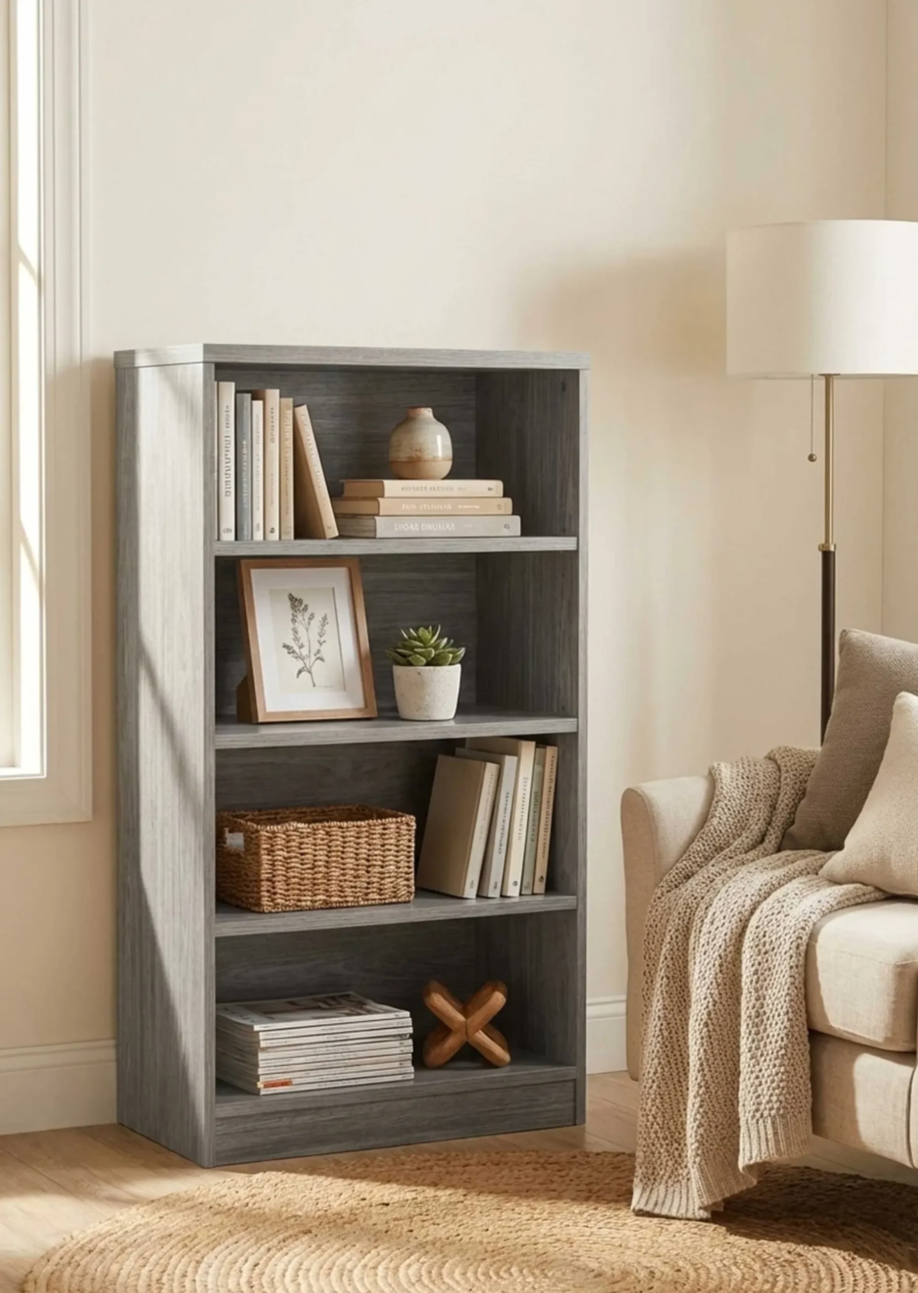 Bücherregal Spacio 72cm mit 3 Fachböden - Eiche grau