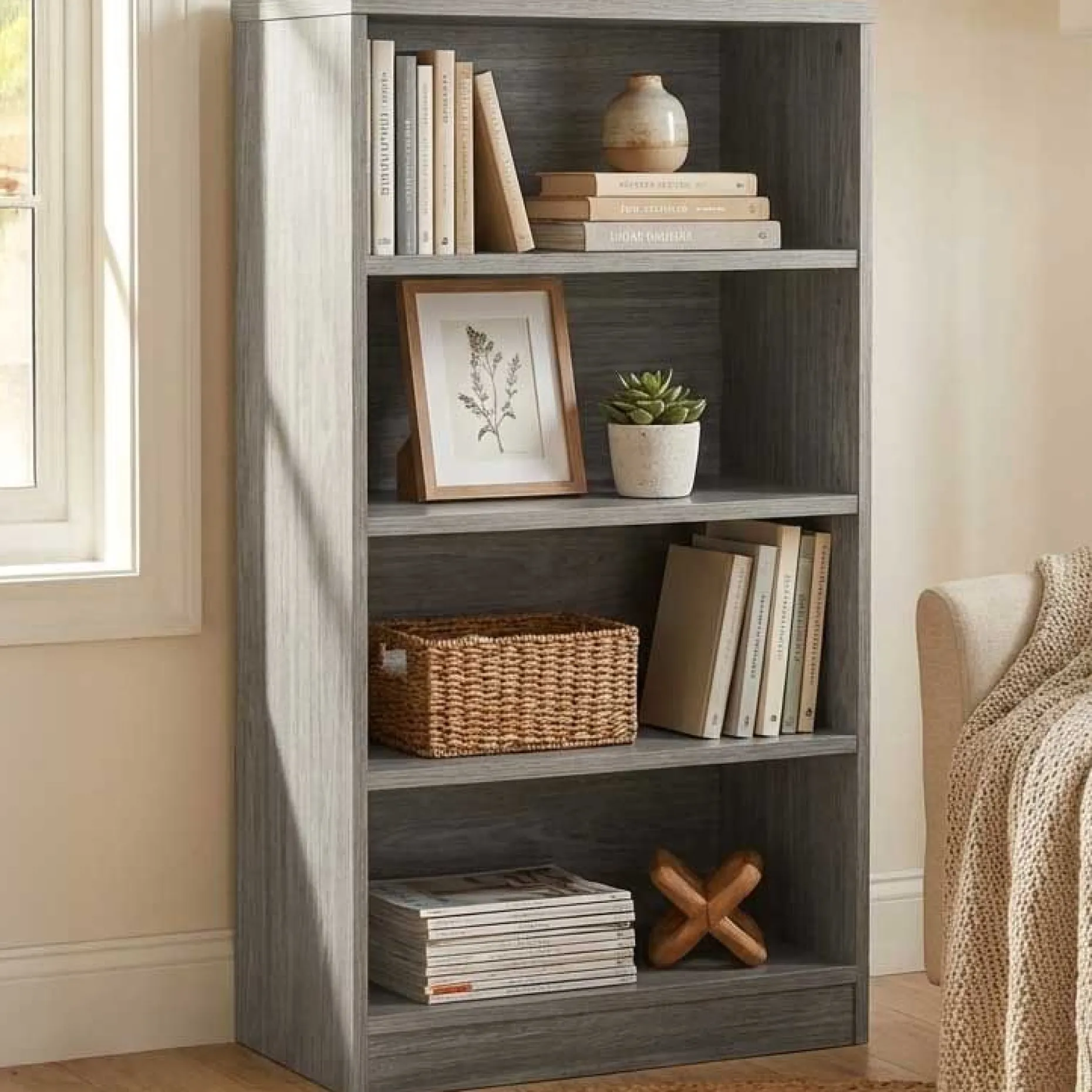 Bücherregal Spacio 72cm mit 3 Fachböden - Eiche grau