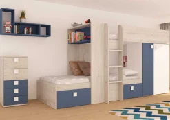 Beau Etagenbett 90x200 cm (Lattenrost nicht im Lieferumfang enthalten)-weiß/den/blau