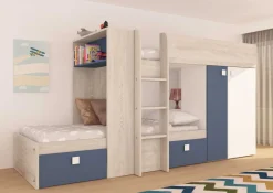 Beau Etagenbett 90x200 cm (Lattenrost nicht im Lieferumfang enthalten)-weiß/den/blau