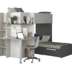 Beau Etagenbett 90x190 cm mit Schreibtisch-schwarz/pine/weiß