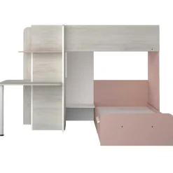 Beau Etagenbett 90x190 cm mit Schreibtisch-rosa/pink/weiß