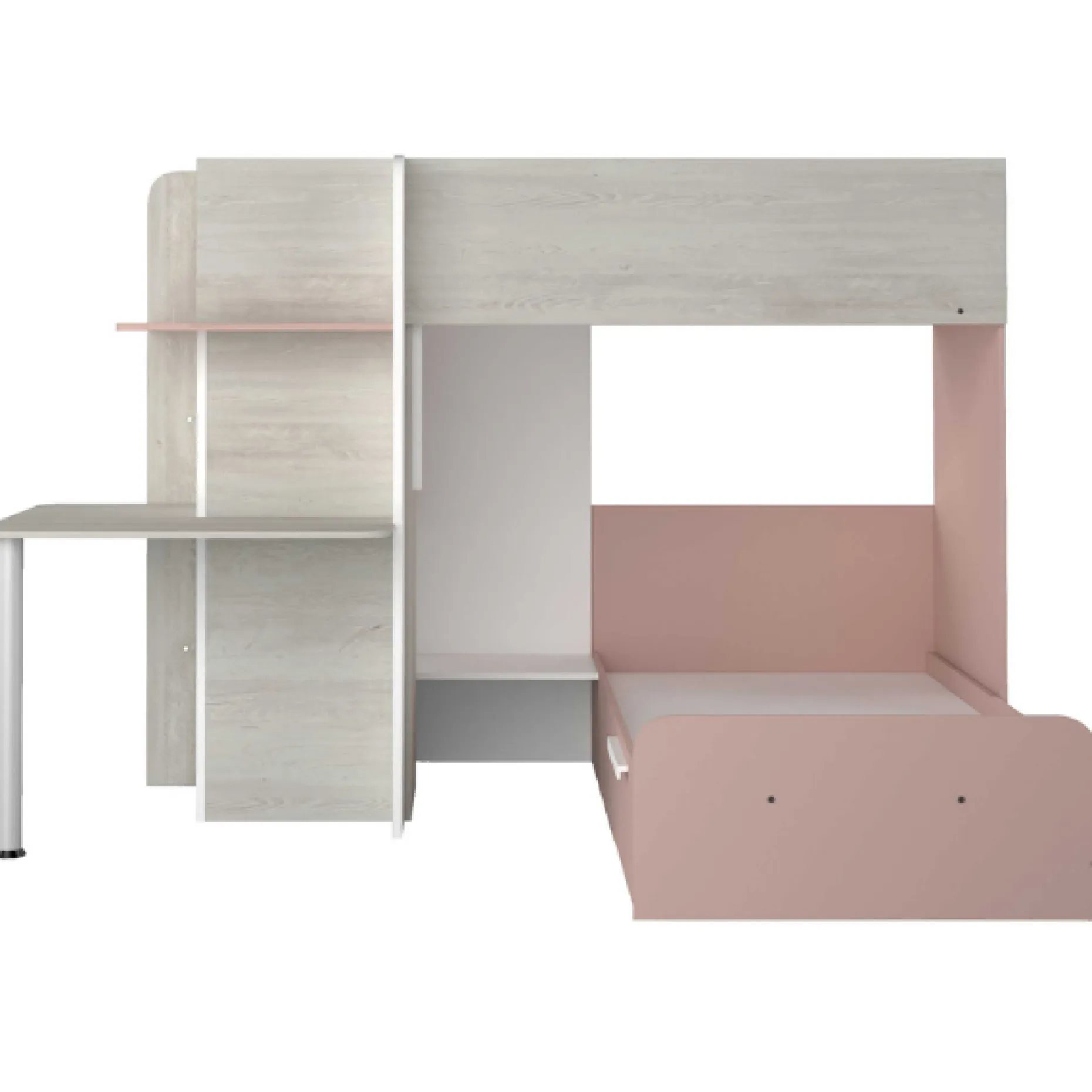 Beau Etagenbett 90x190 cm mit Schreibtisch-rosa/pink/weiß