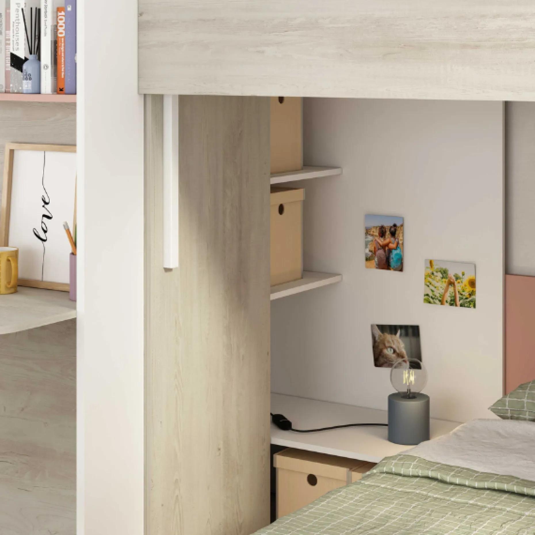 Beau Etagenbett 90x190 cm mit Schreibtisch-rosa/pink/weiß