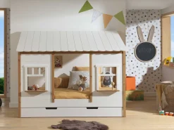 Bedhouse Odense mit Bettkasten 90x200 MDF - weiß/Kiefernholz