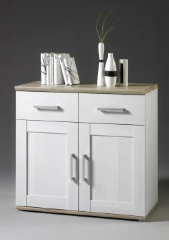 Beistellschrank Roman 93cm mit 2 Türen und 2 Schubladen - weiß/braun