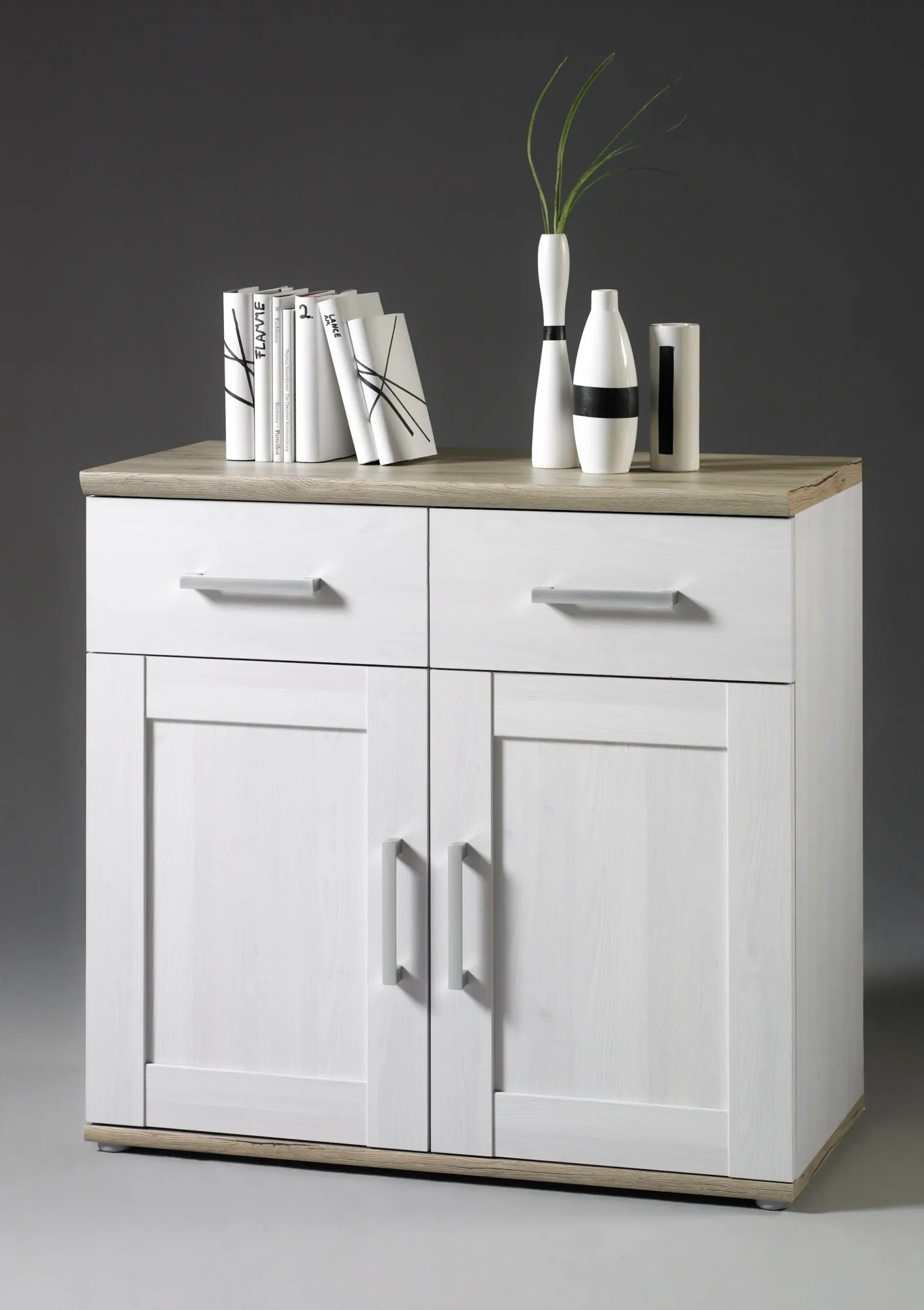 Beistellschrank Roman 93cm mit 2 Türen und 2 Schubladen - weiß/braun