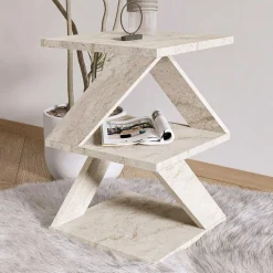 Emob Beistelltisch Albeni - 100% MELAMINE - Travertin - 29,6 x 54,2 x 29,6 cm