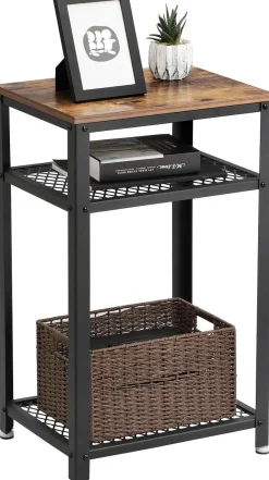 Beistelltisch Bill 35x45 2 Ablagen - rustikal braun/schwarz