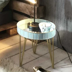 Haku Beistelltisch | Ø41 cm x 40 cm | Gold-hellblau/Glas
