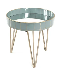 Haku Beistelltisch | Ø41 cm x 40 cm | Gold-hellblau/Glas