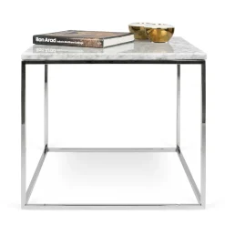 Temahome Beistelltisch Gleam 50x50 - weißer Marmor/Chrom