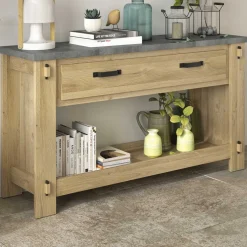 Gautier - Gami Beistelltisch Louane 156cm, 1 Schublade - Eiche/Beton