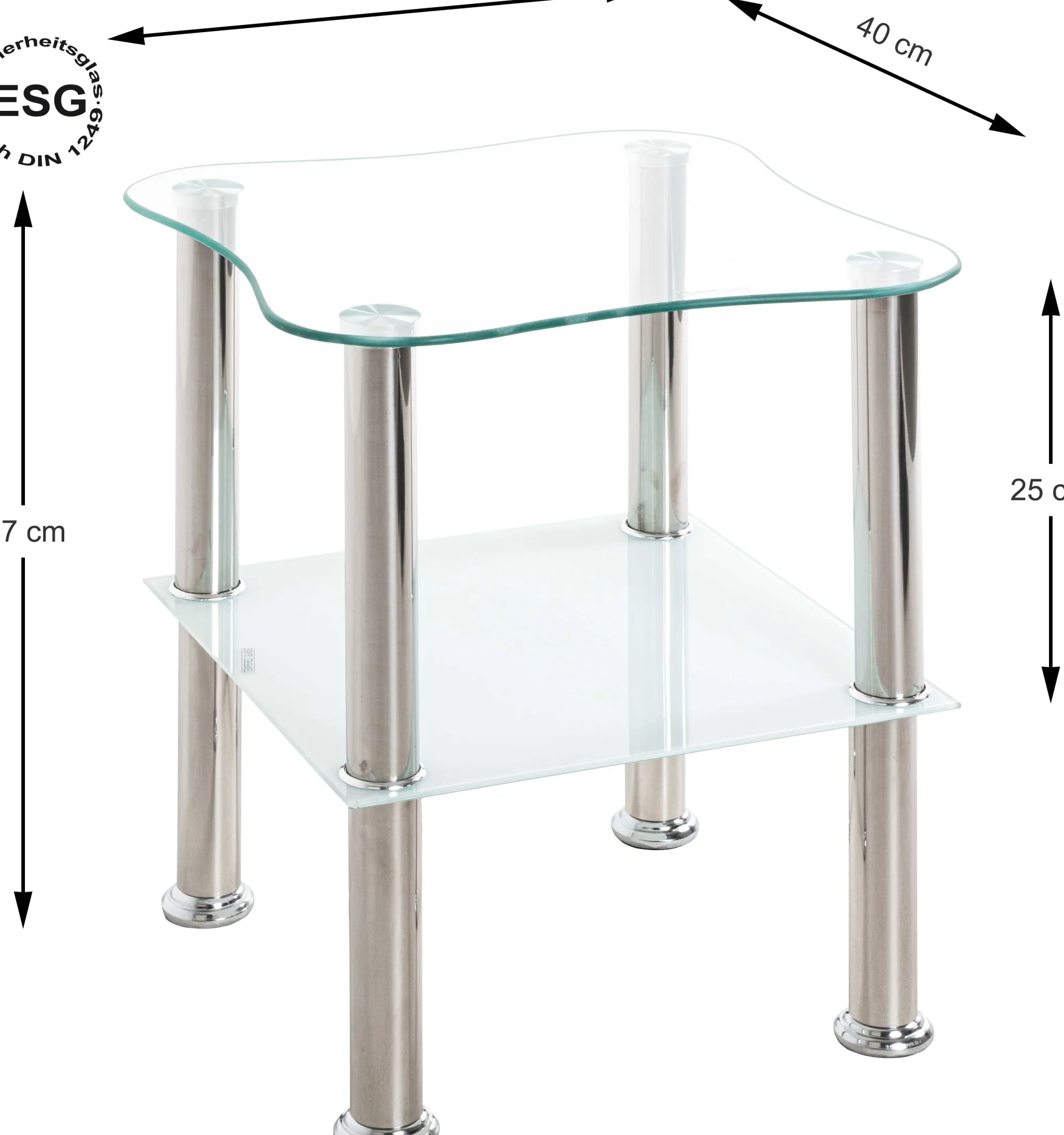 Haku Beistelltisch mit Metallgestell und Glasablagen | 10 kg Tragkraft