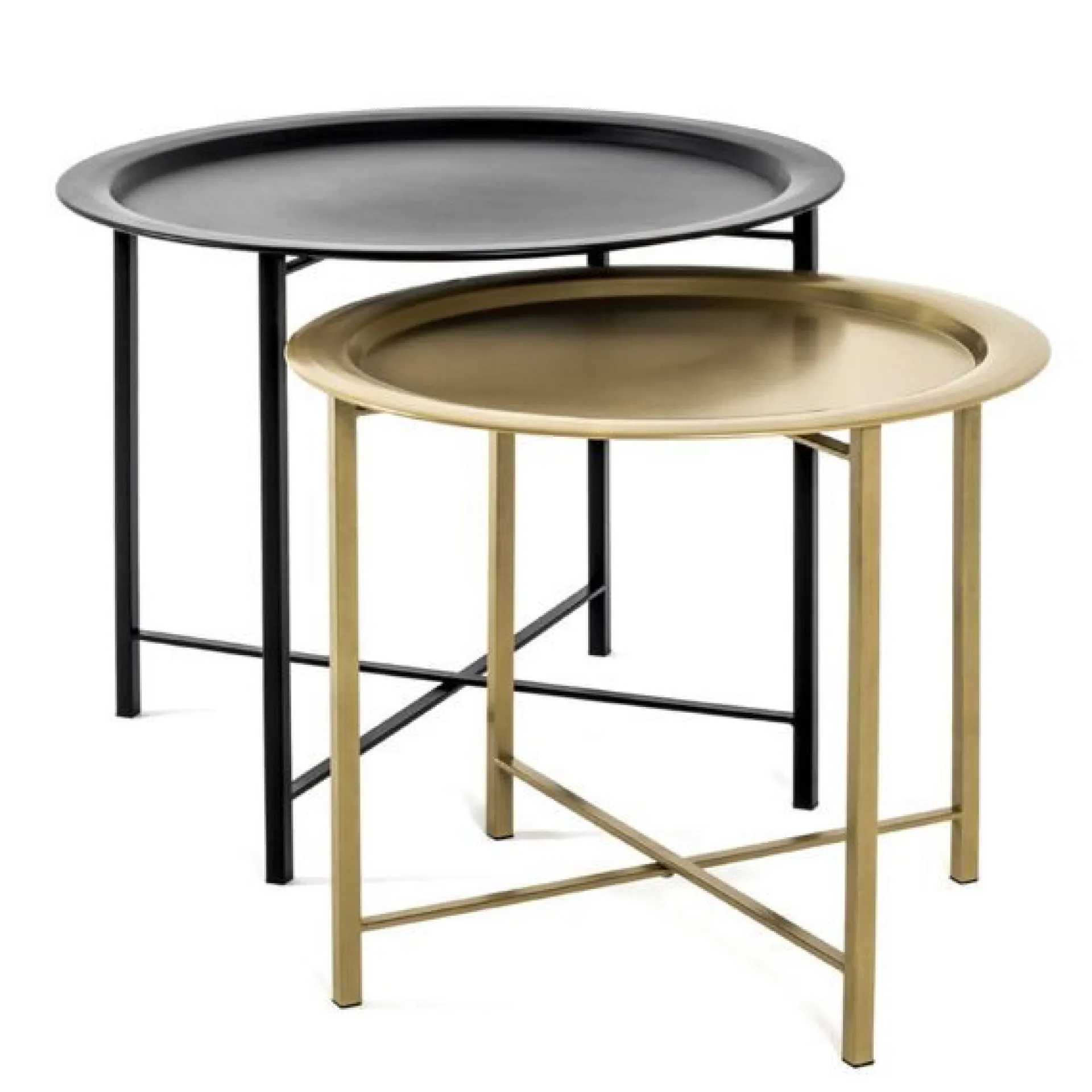 Haku Beistelltisch-Set | Großer und kleiner Beistelltisch | Schwarz-Gold