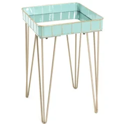 Haku Beistelltisch | 35 x 35 x 56 cm | Gold-hellblau/Glas