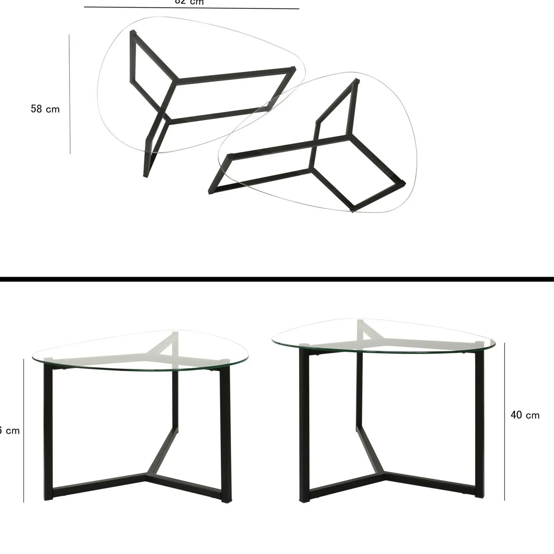Emob Bellisimo Couchtisch-Set | METALLRAHMEN | Matt