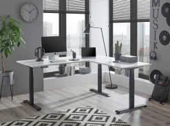 Emob Ben Verstellbarer Eckschreibtisch 185x77x74-125cm - weiß/schwarz