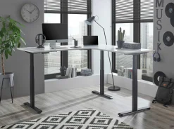 Emob Ben Verstellbarer Eckschreibtisch 185x77x74-125cm - weiß/schwarz