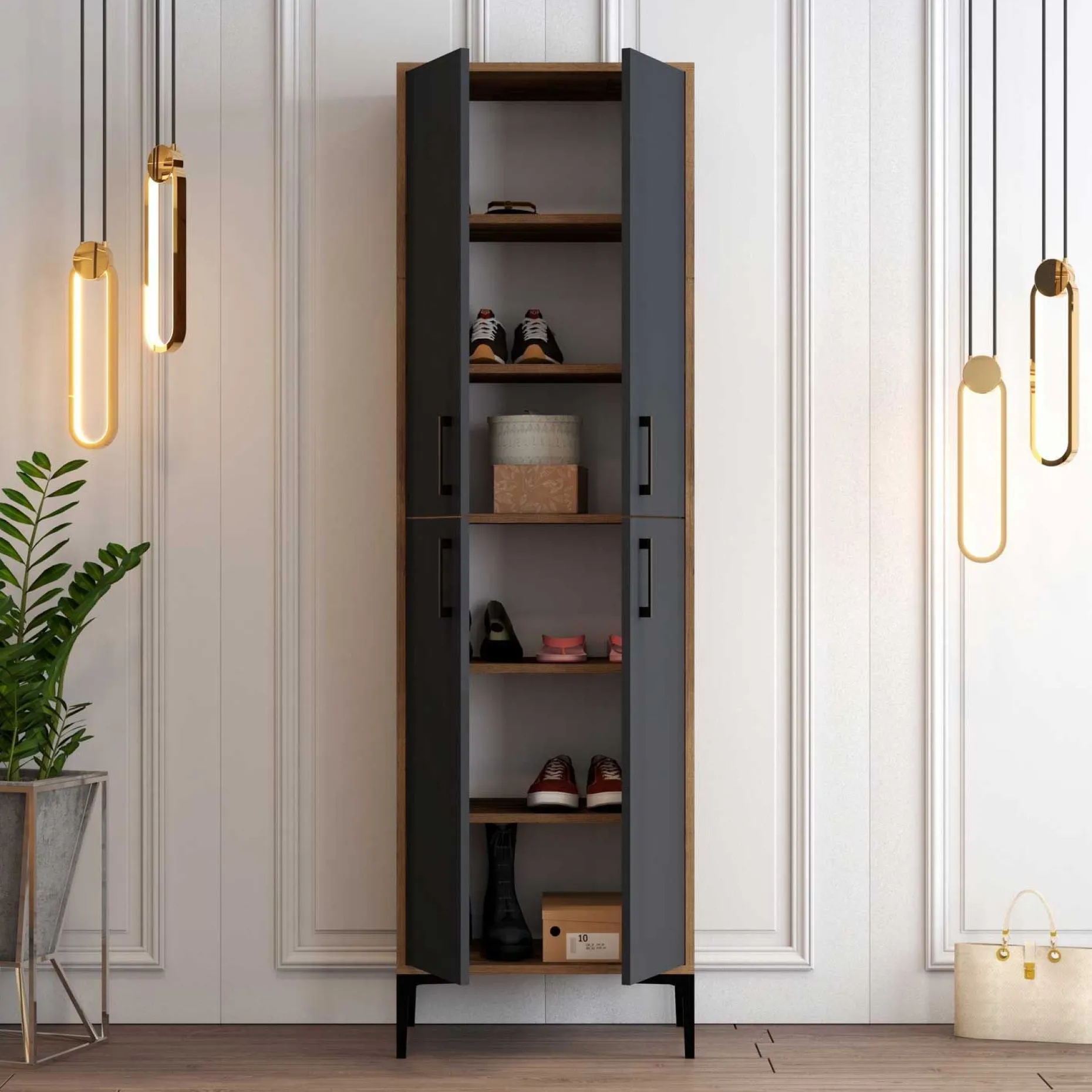 Berlin AS Schuhschrank | 100% MELAMIN | Walnuss, Anthrazit