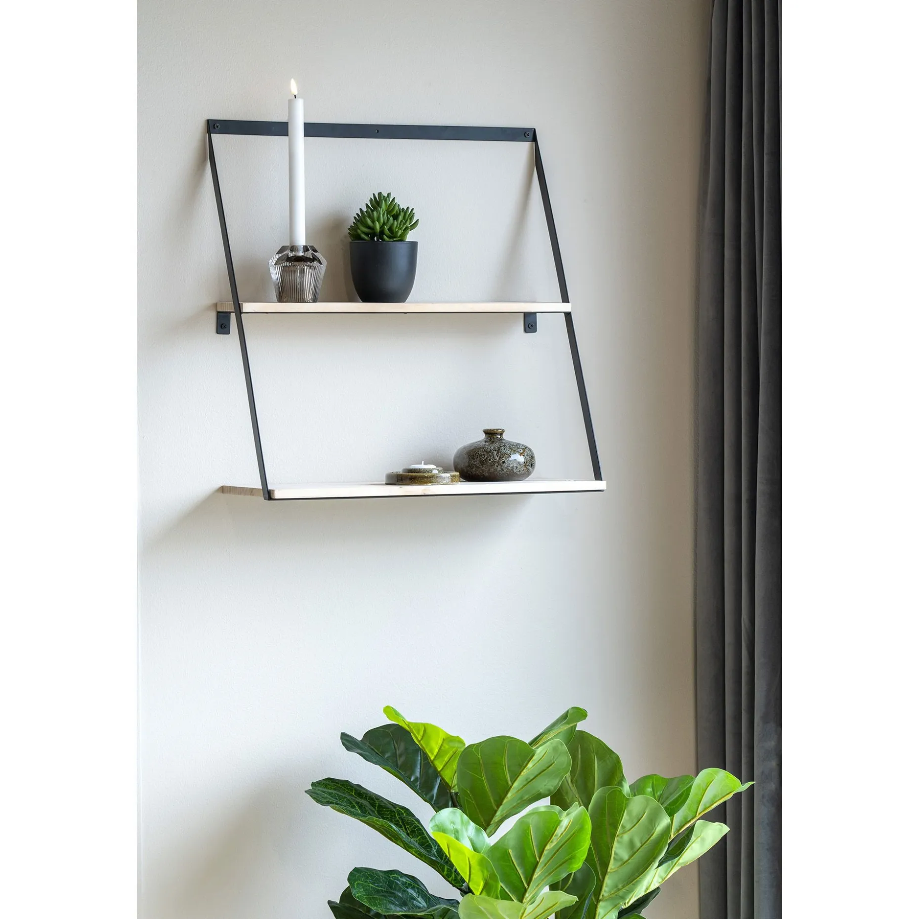 Bern Wandregal - Natur | Stahl und Kiefernholz | 50x21x52 cm