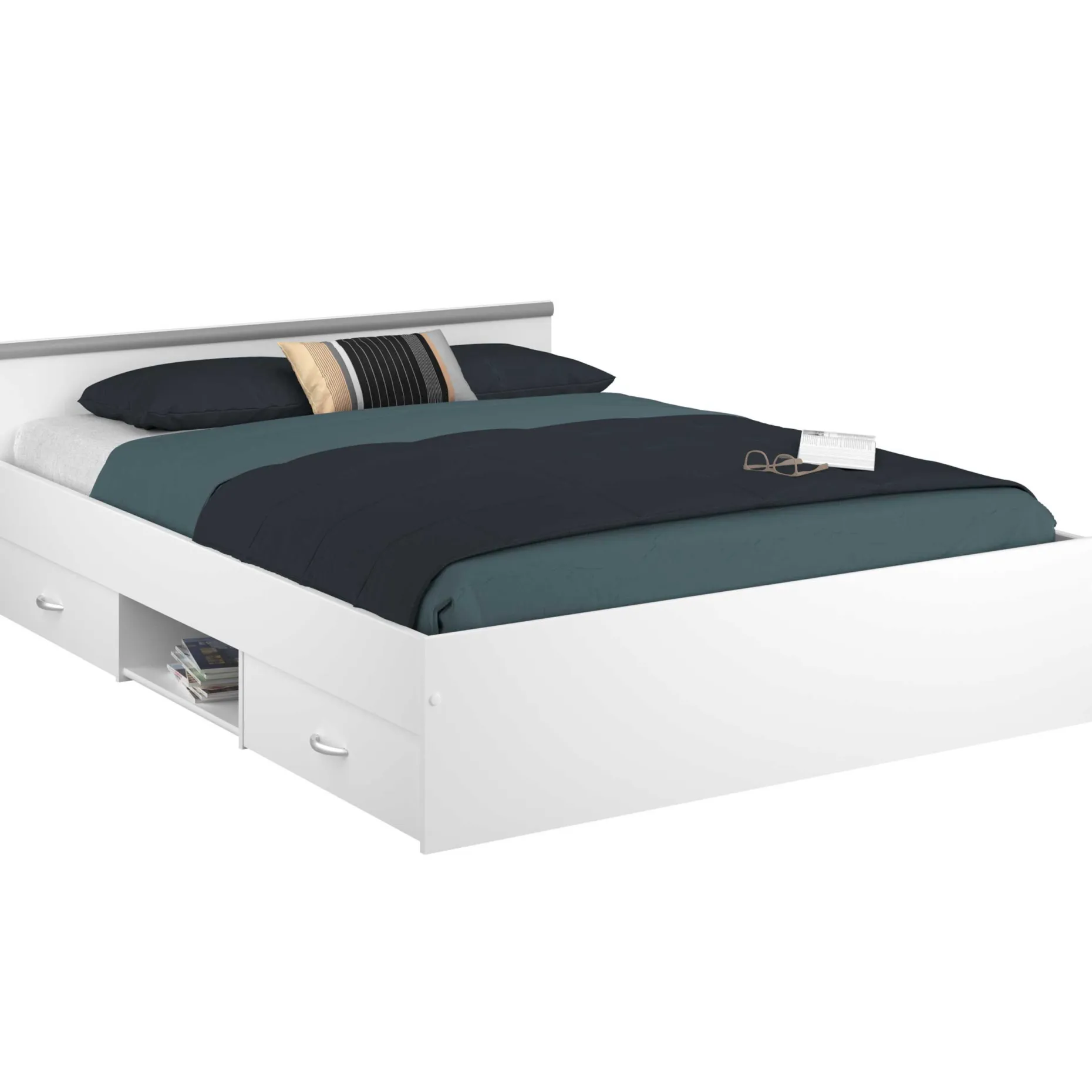 Bett Alma 140x190cm mit Schubladen - weiß