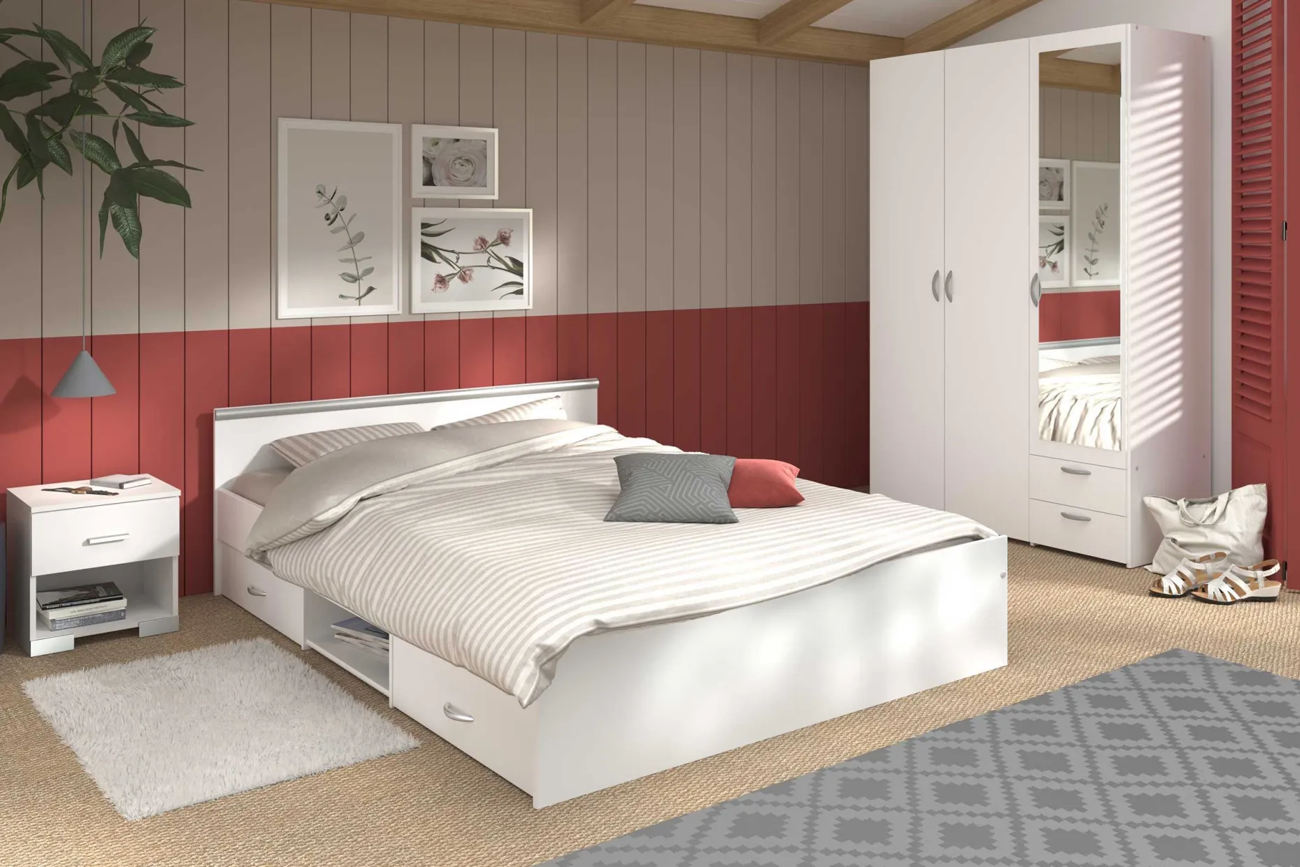 Bett Alma 140x190cm mit Schubladen - weiß