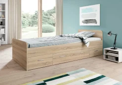 Bett Barko 90x200 mit 3 Schubladen - Eiche